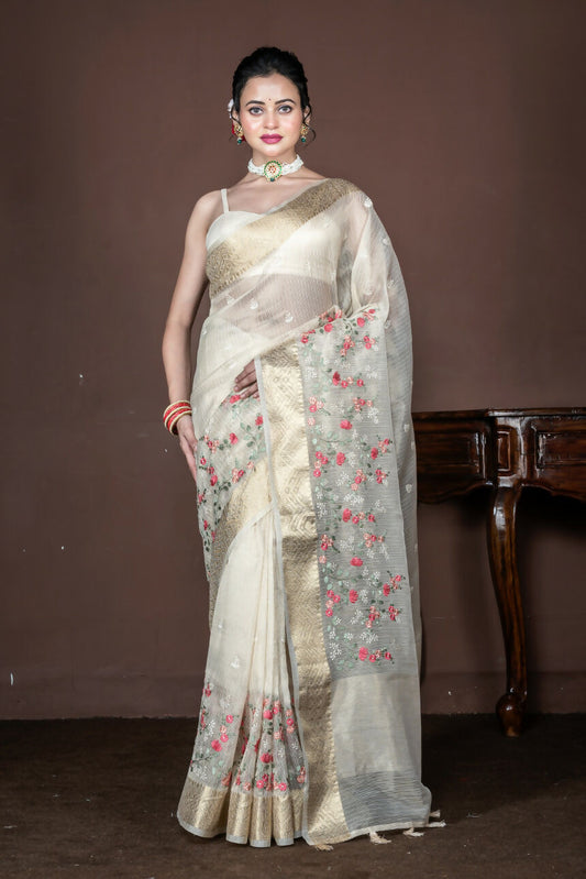 Morchari Beige Banarasi Tissue Computer Embroidery Grab2Buy Unstitched Blouse