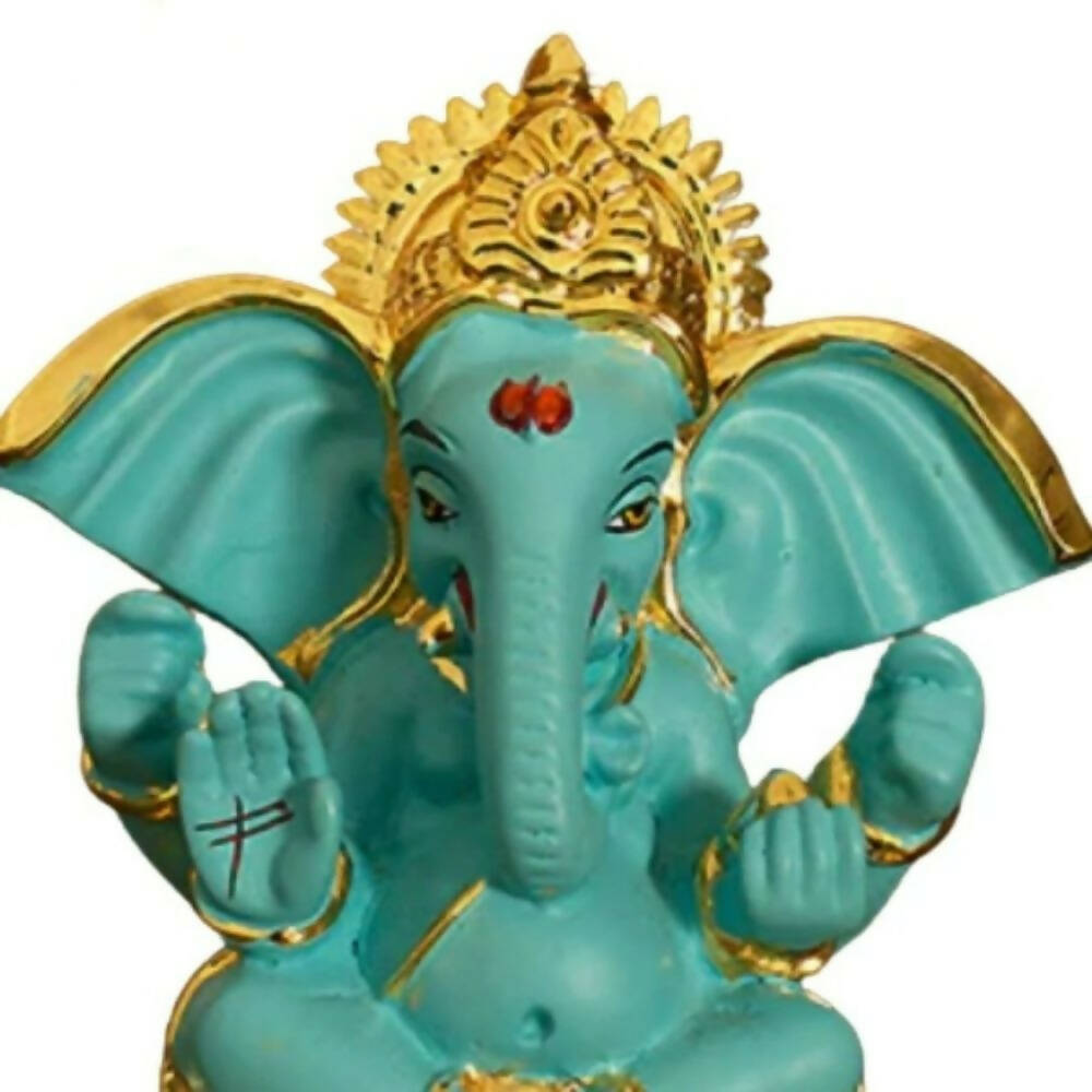 Tamas Gold-Polished Gaj Karna Ganesh Idol Flora Blue & Gold Color 