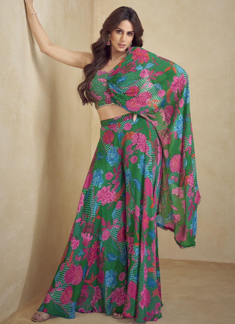 Vegaa Fashion Green Chinon Silk Digital Print Western Suit  Grab2Buy Vegaa Fashion Grab2Buy