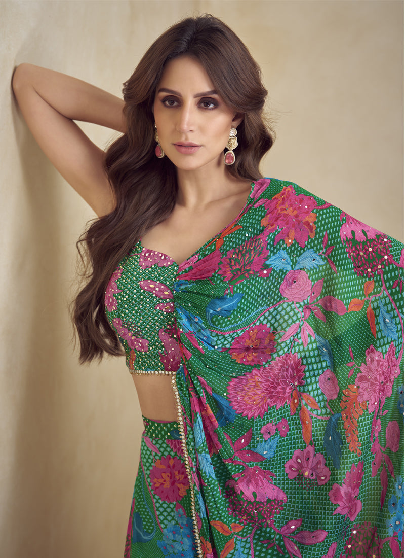 Vegaa Fashion Green Chinon Silk Digital Print Western Suit  Grab2Buy Vegaa Fashion Grab2Buy