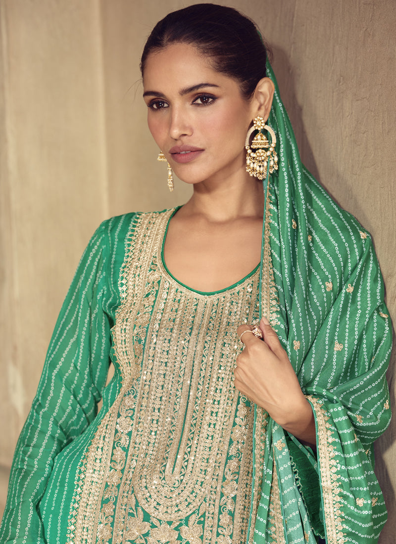 Vegaa Fashion Bottle Green Chinon Silk Embroidered Designer Sharara Suit  Grab2Buy Vegaa Fashion Grab2Buy