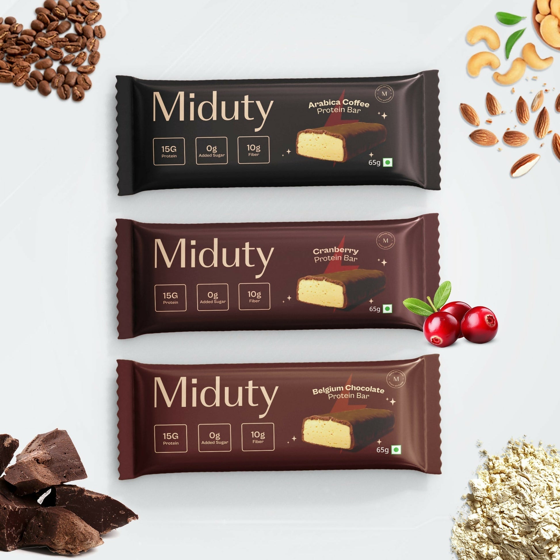 Miduty by Palak Notes Protein Bars Combo (Belgium Chocolate, Arabica Coffee and Cranberry) 