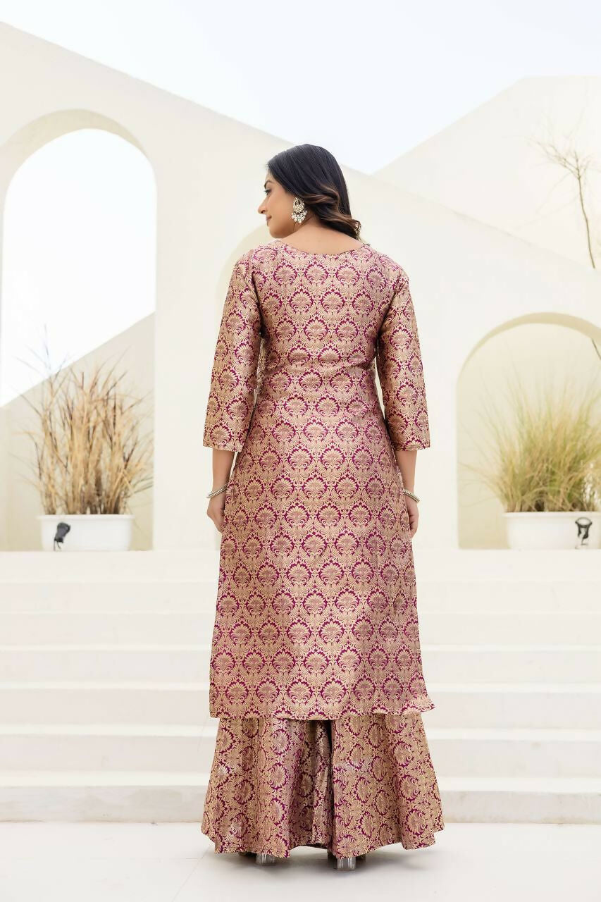 Teeya Creation Peach Viscose Jacquard Party Wear Designer Suit