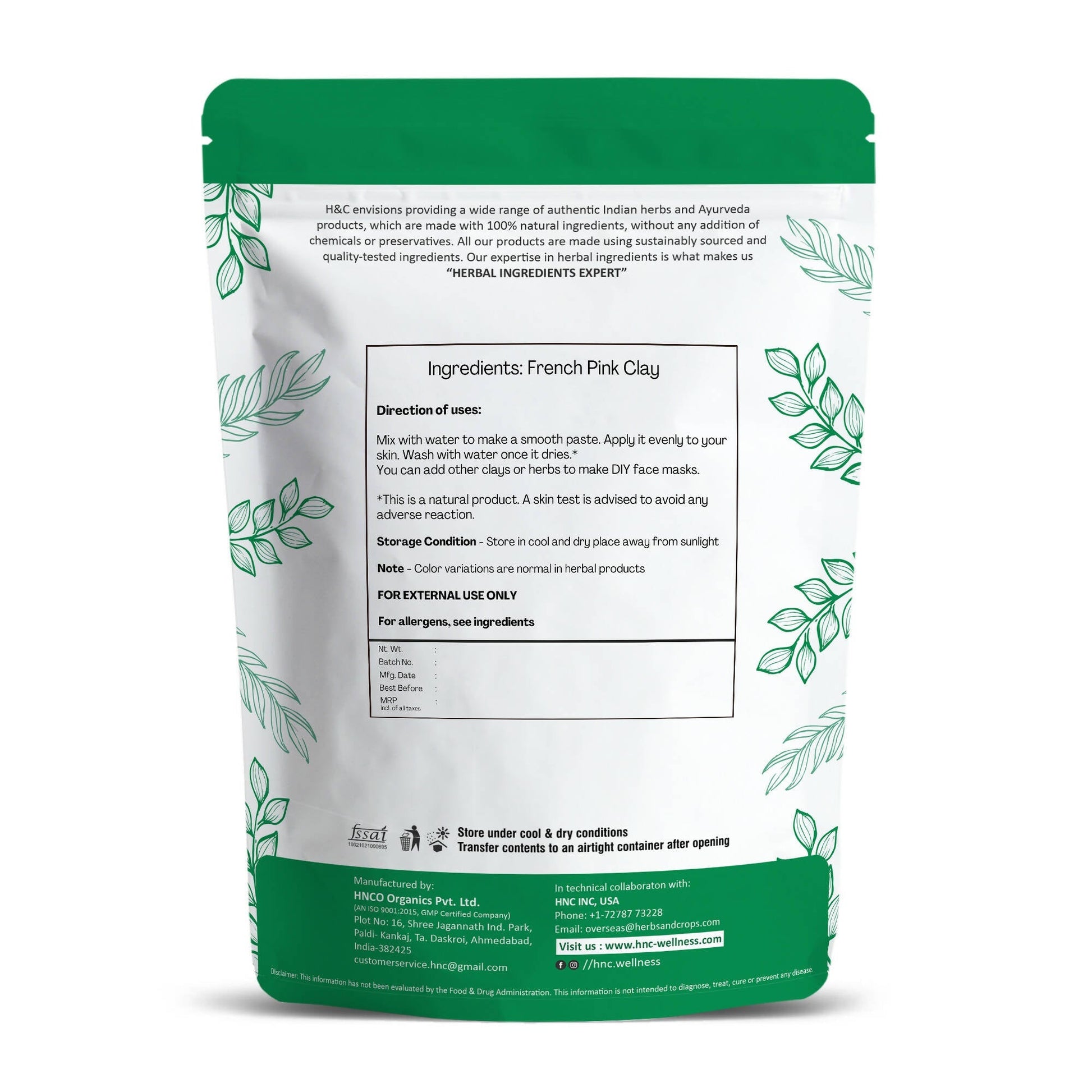 H&C Herbal French Pink Clay Powder 