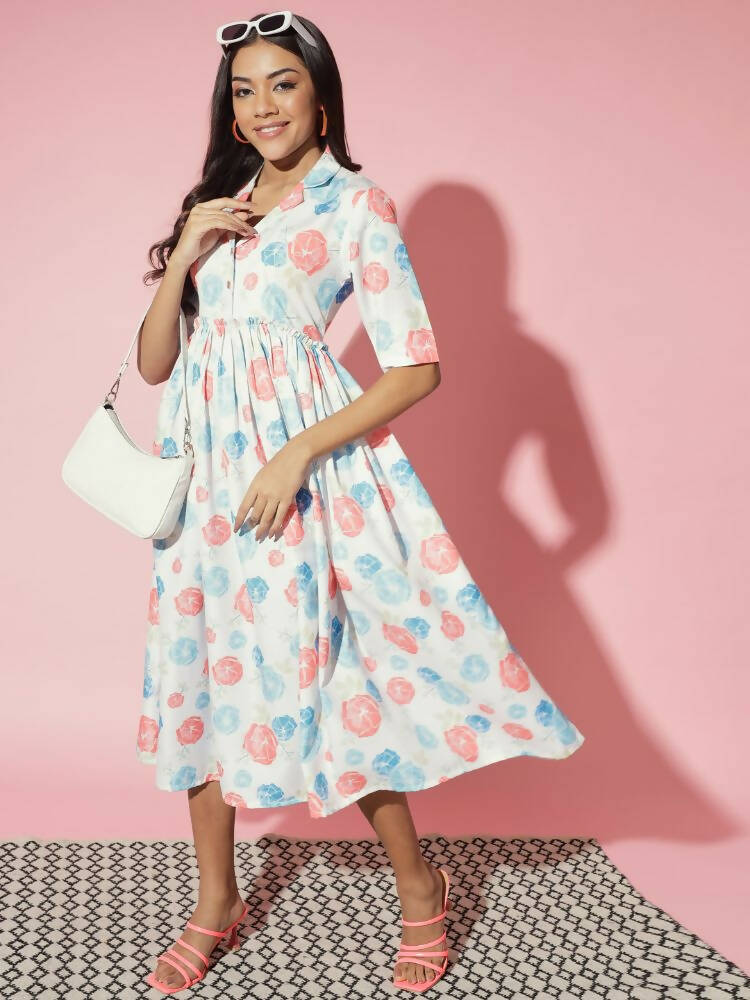 Myshka Women Multi Floral Rayon A-Line V-Neck Dress