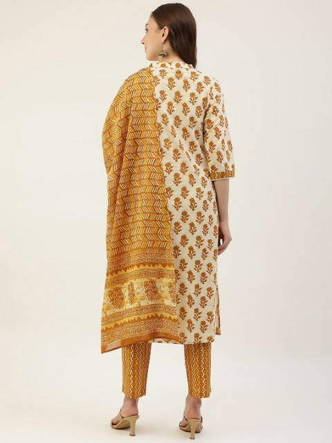 FIORRA Women's Yellow Cotton Straight Kurta Pant With Dupatta 