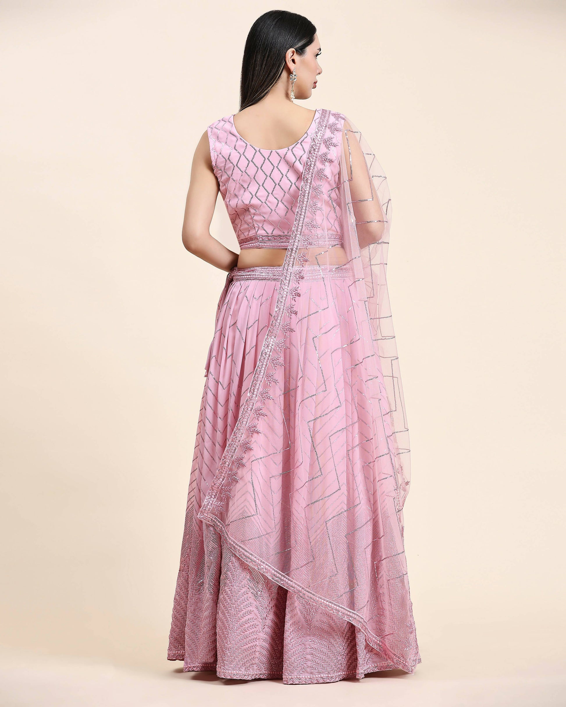 Pink Pure Viscose Georgette Sequence Embroidery work Lehenga Choli with Dupatta - Aakriti