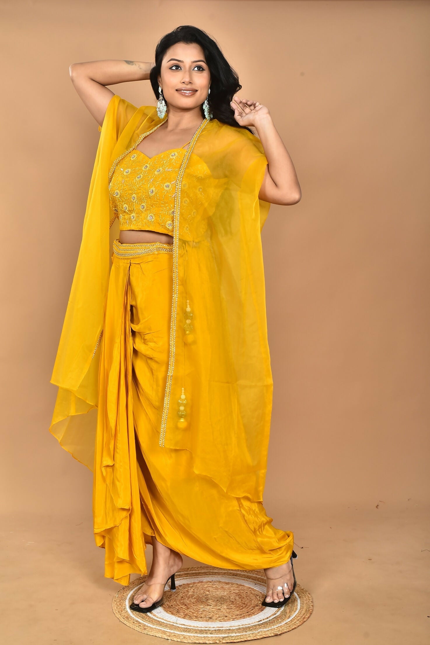 Morchari Women Hand Embroidery Crop Top-Yellow 