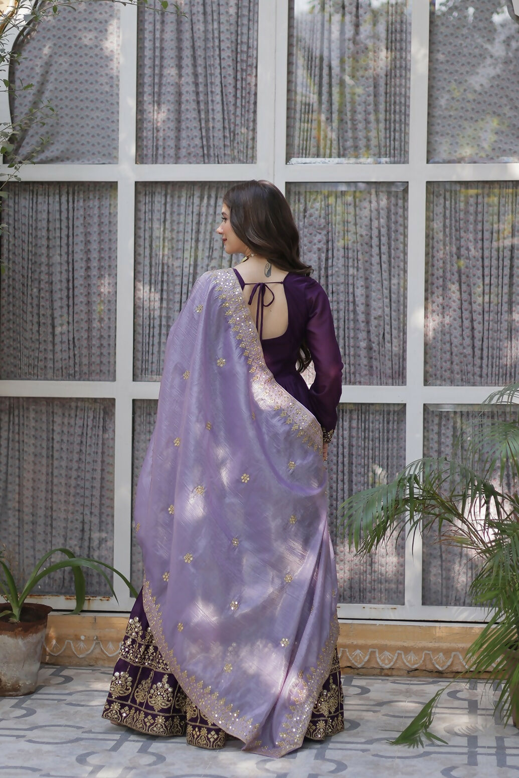 Joban Fashion Purple Georgette Sequence Embroidery Work Kurta Set
