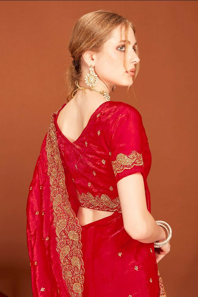 PR Fashion Rani Fendi Two Tone Silk Heavy Zari Embroidery Work With Heavy Siroski Work Saree