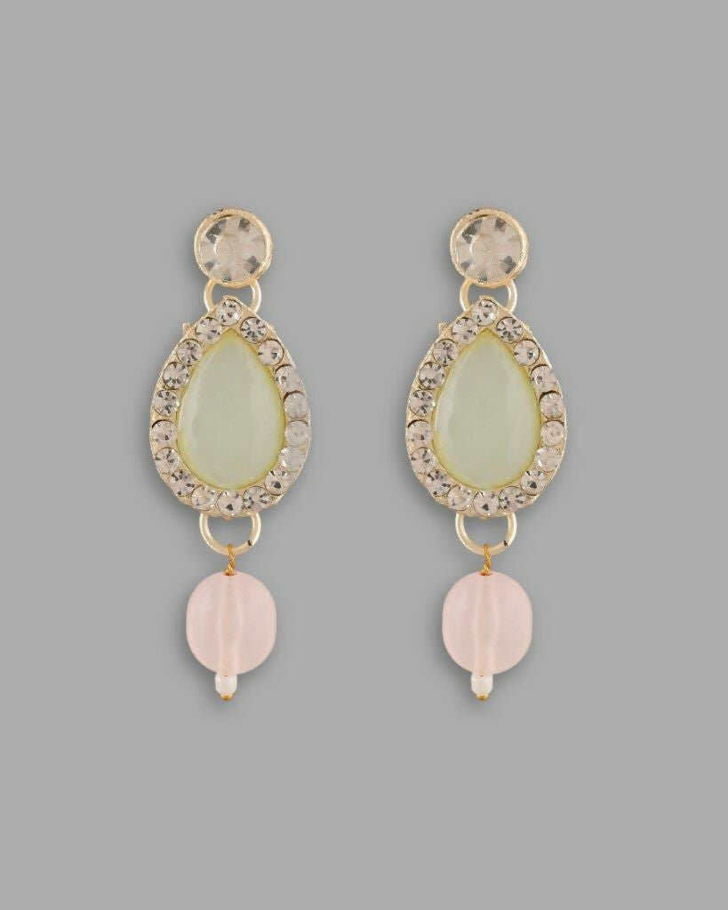 VOJ Gold Plated Nude Pink And Mint Green Stone Studded Jewellery Set With Maang Tikka - Grab2buy