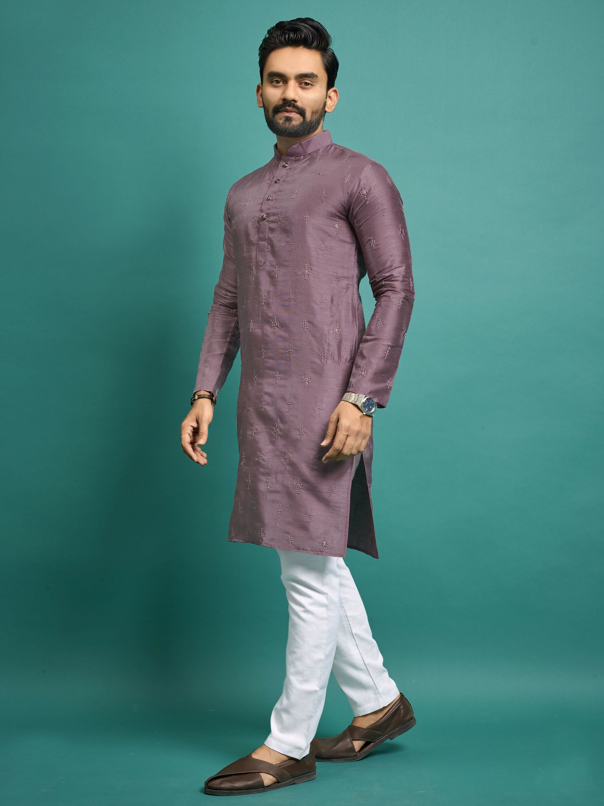 Mens Onion Color Kurta Pajama for Party Wear by Infinity Export