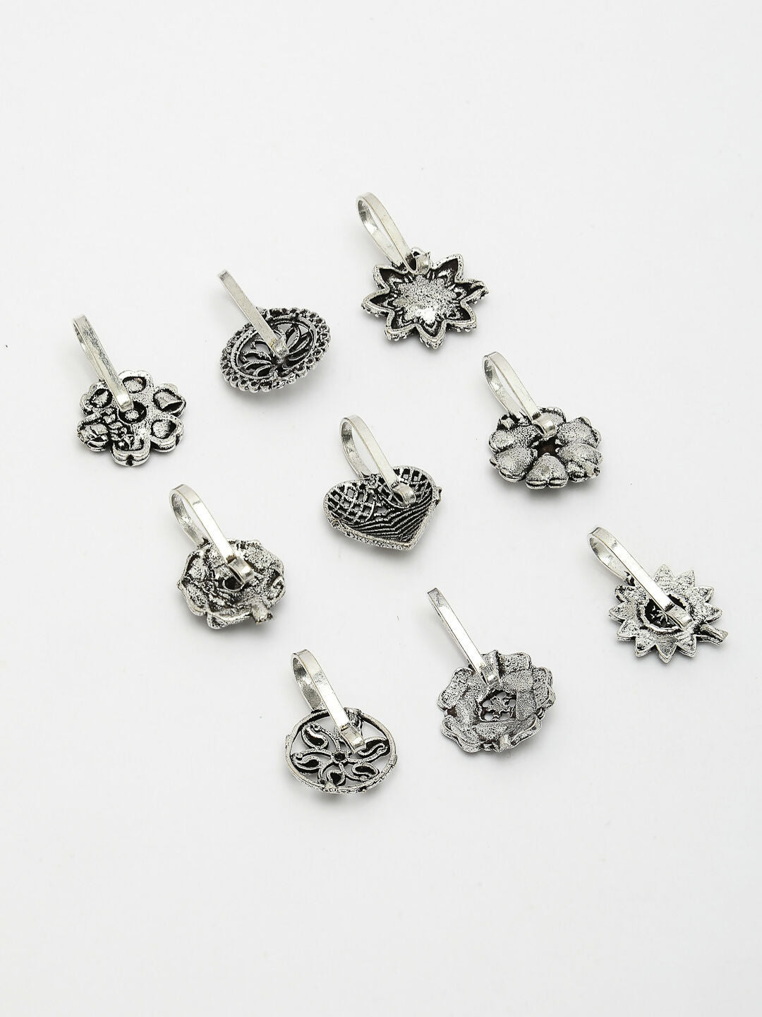 NVR Women's Set of 9 Silver-Plated German Silver Nose Pins 