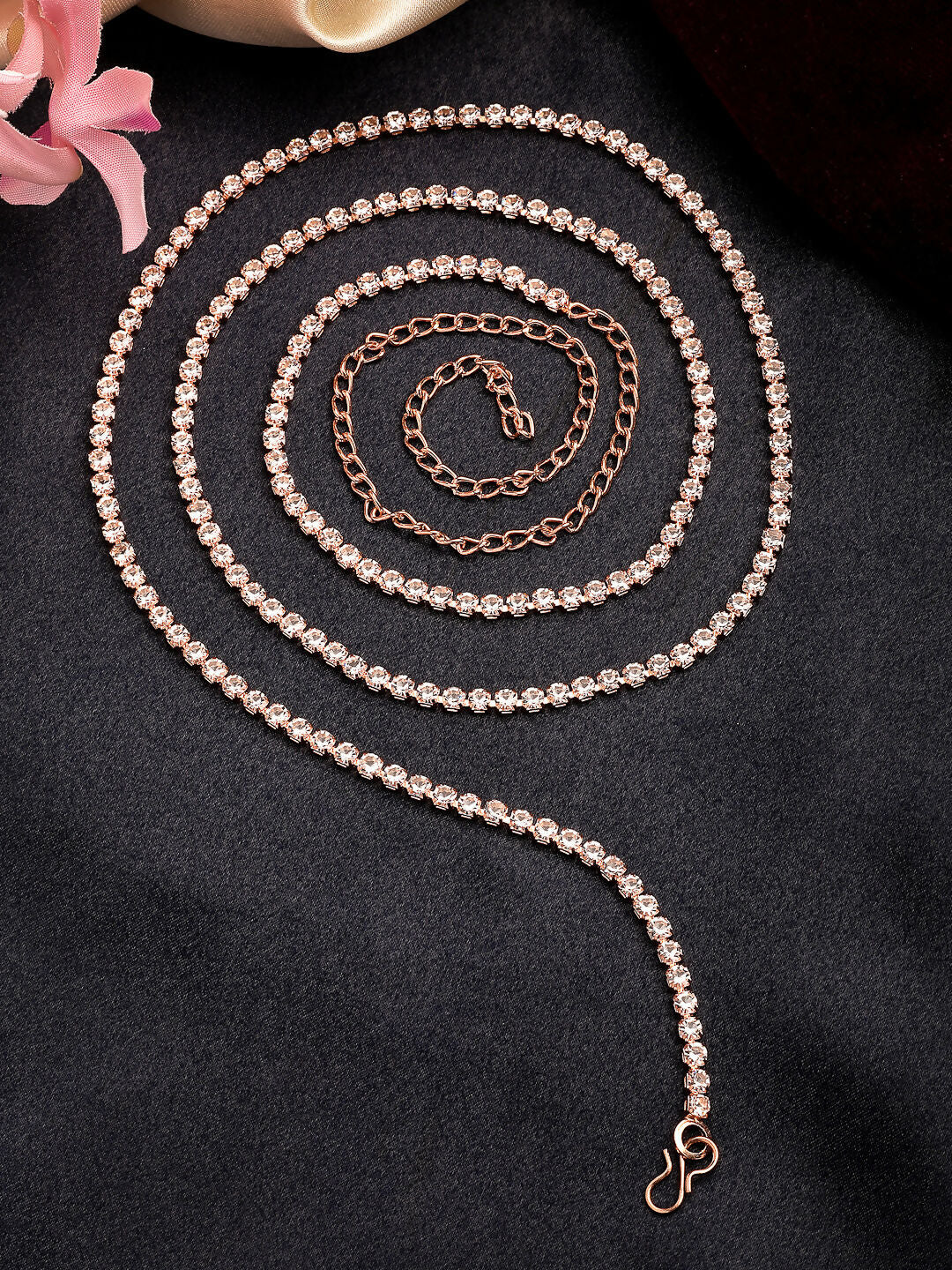 NVR Women's Rose Gold-Polished AD-Studded Kamarbandh Waist Chain 