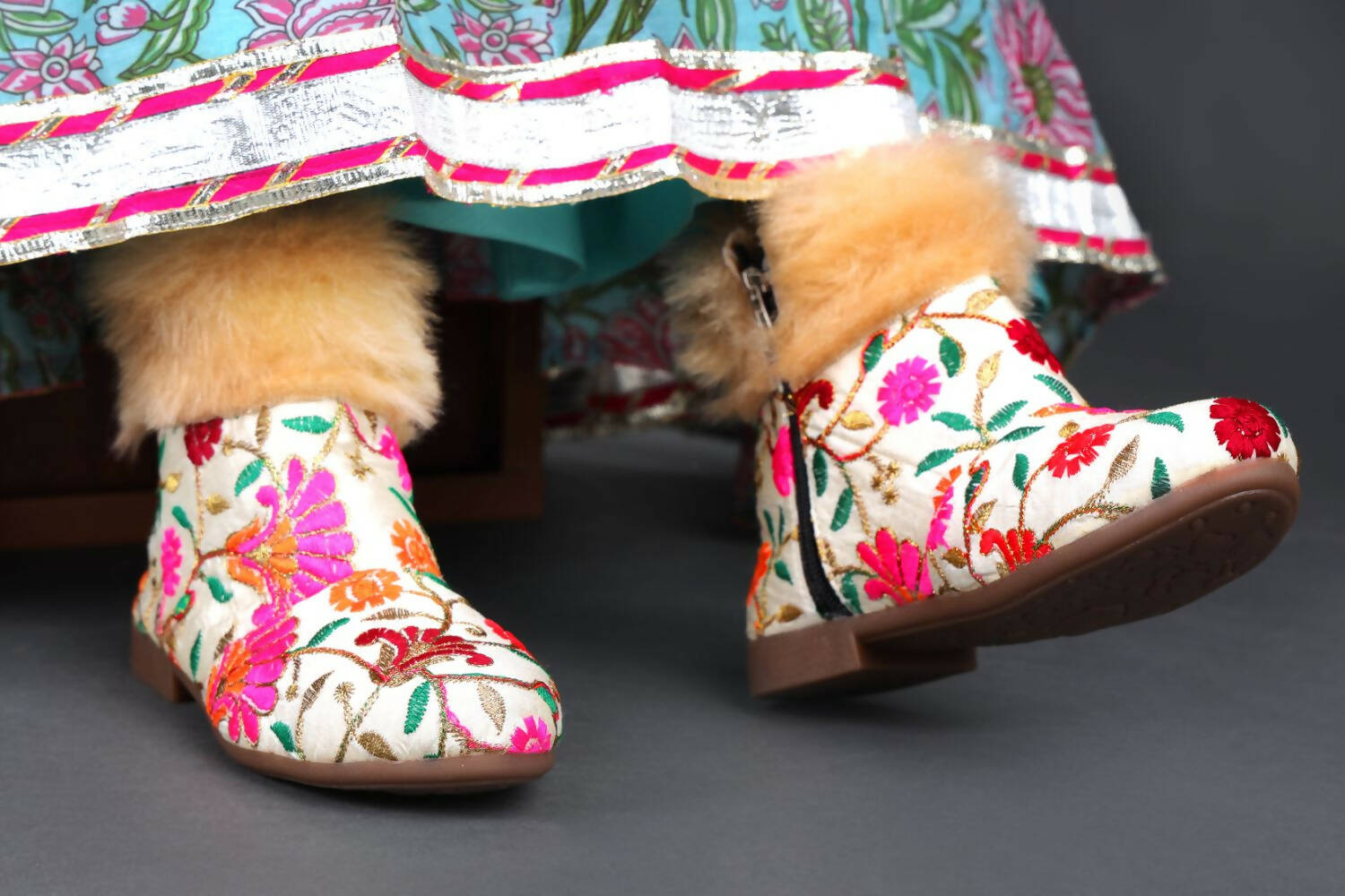 Tiny Bugs Girls Embroidered Anckle Ethnic Boots-Beige  Grab2Buy Tiny Bugs Grab2Buy