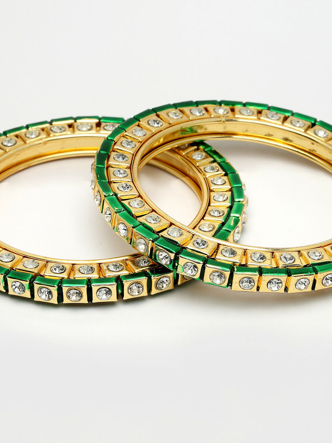NVR Women's Set Of 2 Gold-Polished Kundan-Studded Bangles 