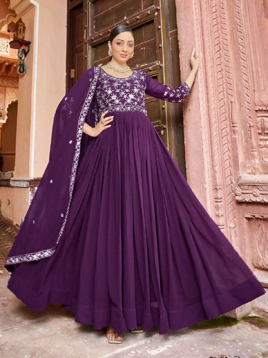 Joban Fashion Purple Readymade Dress With Sequins embroidery Work