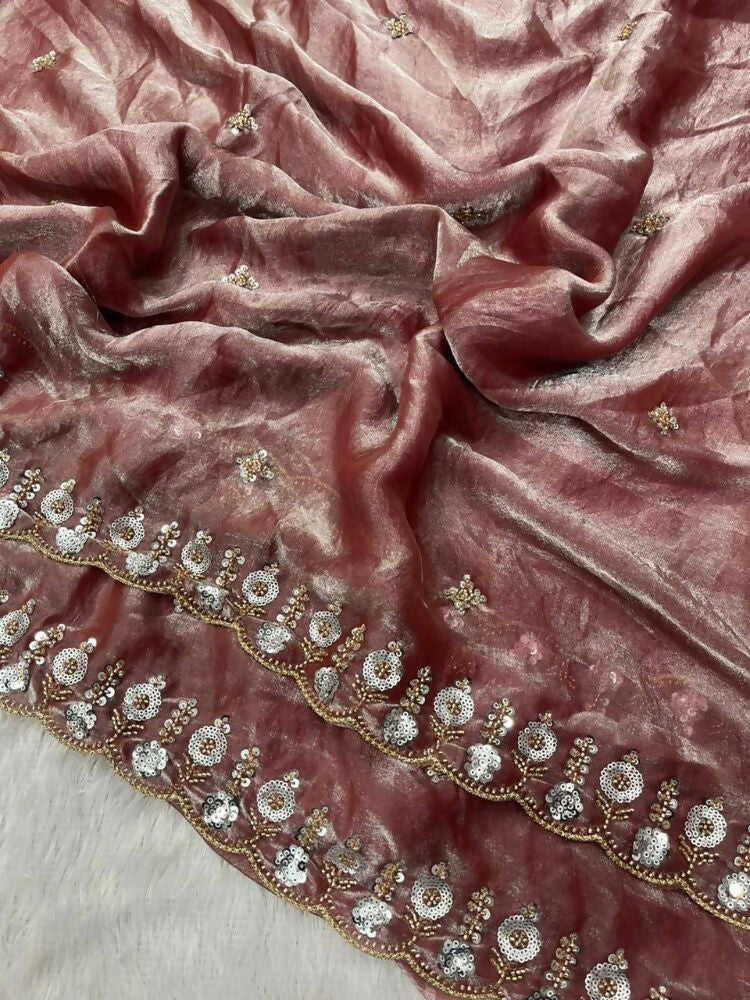 Joban Fashion Maroon Fandy Satin Silk Party Wear Sarees