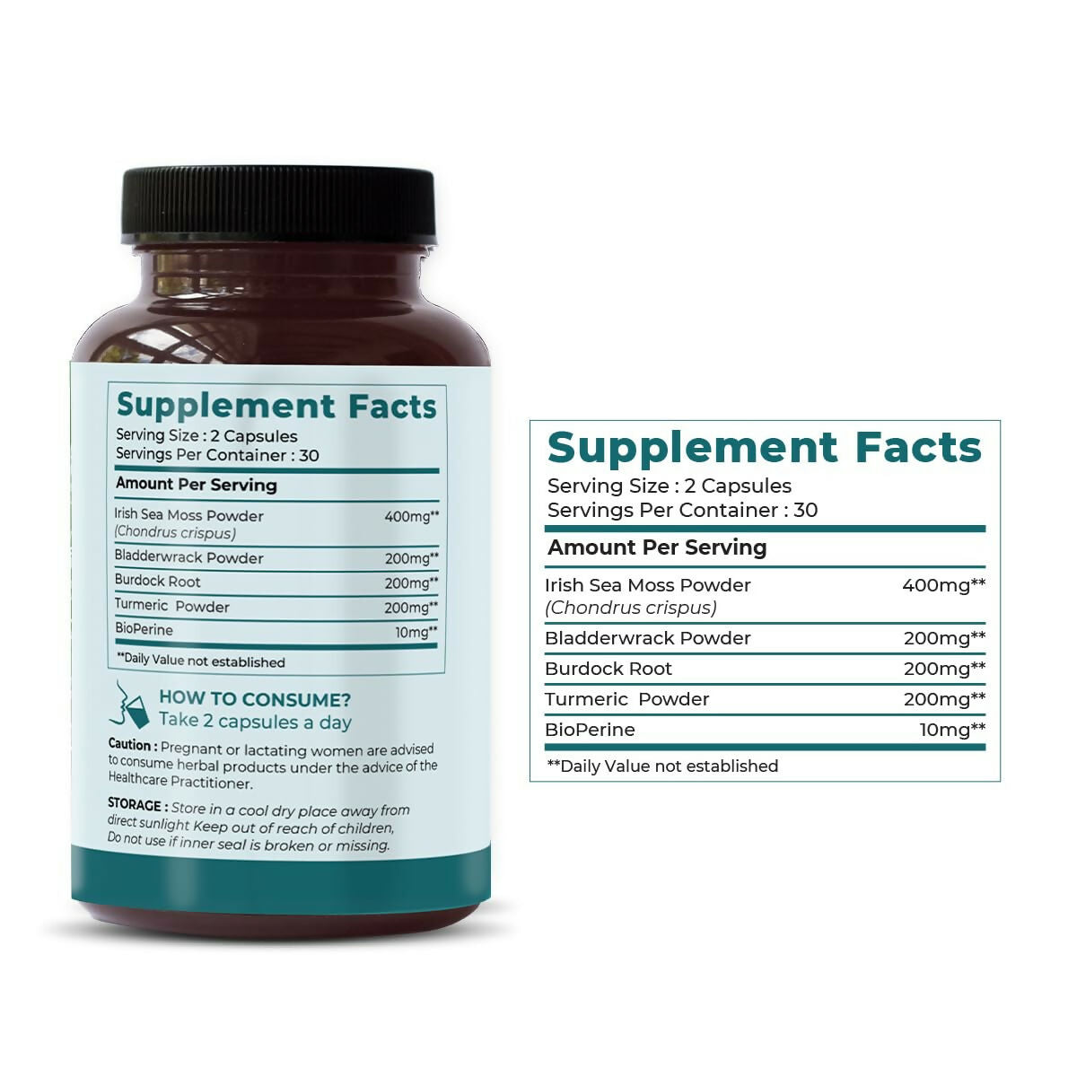 Saptamveda Irish Sea Moss 500mg Capsules - Grab2buy