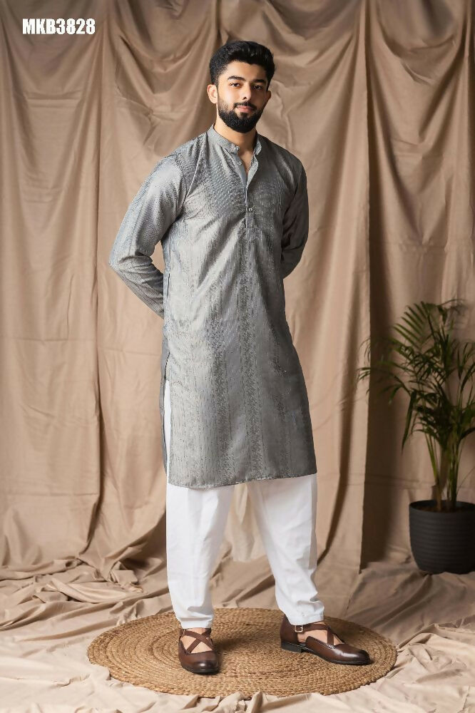 Grey Rayon Thread Embroidery Work Kurta Set - Mahotsav
