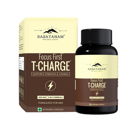 Rasayanam T-Charge Capsules (500mg) 3-in-1 Testosterone Supplement for Men with Sj 
