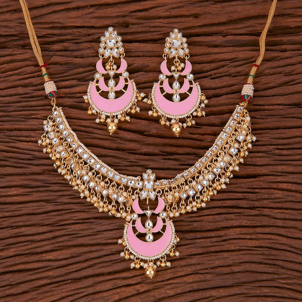 Joban Fashion Women Golden White Pink Necklace Set 