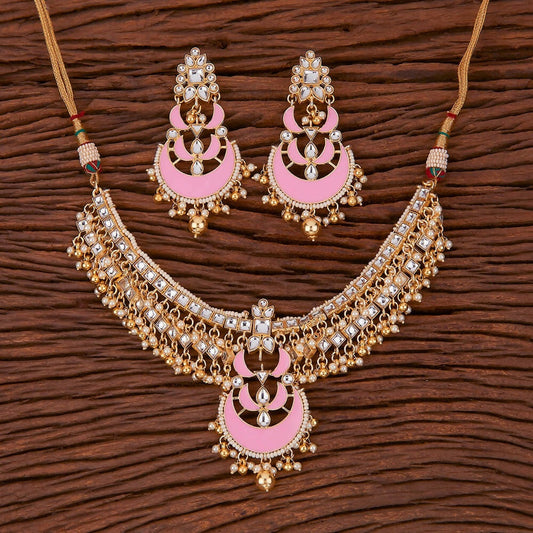 Joban Fashion Women Golden White Pink Necklace Set 