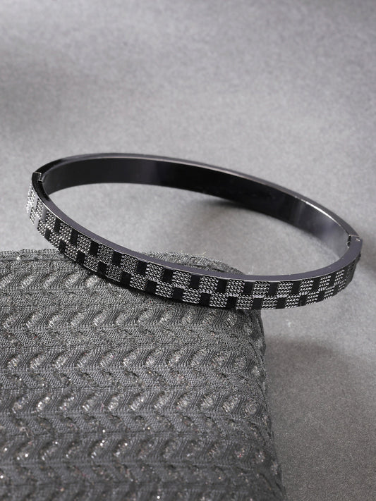 NVR Men's Black Rhodium-Plated Stainless Steel Kada Bracelet