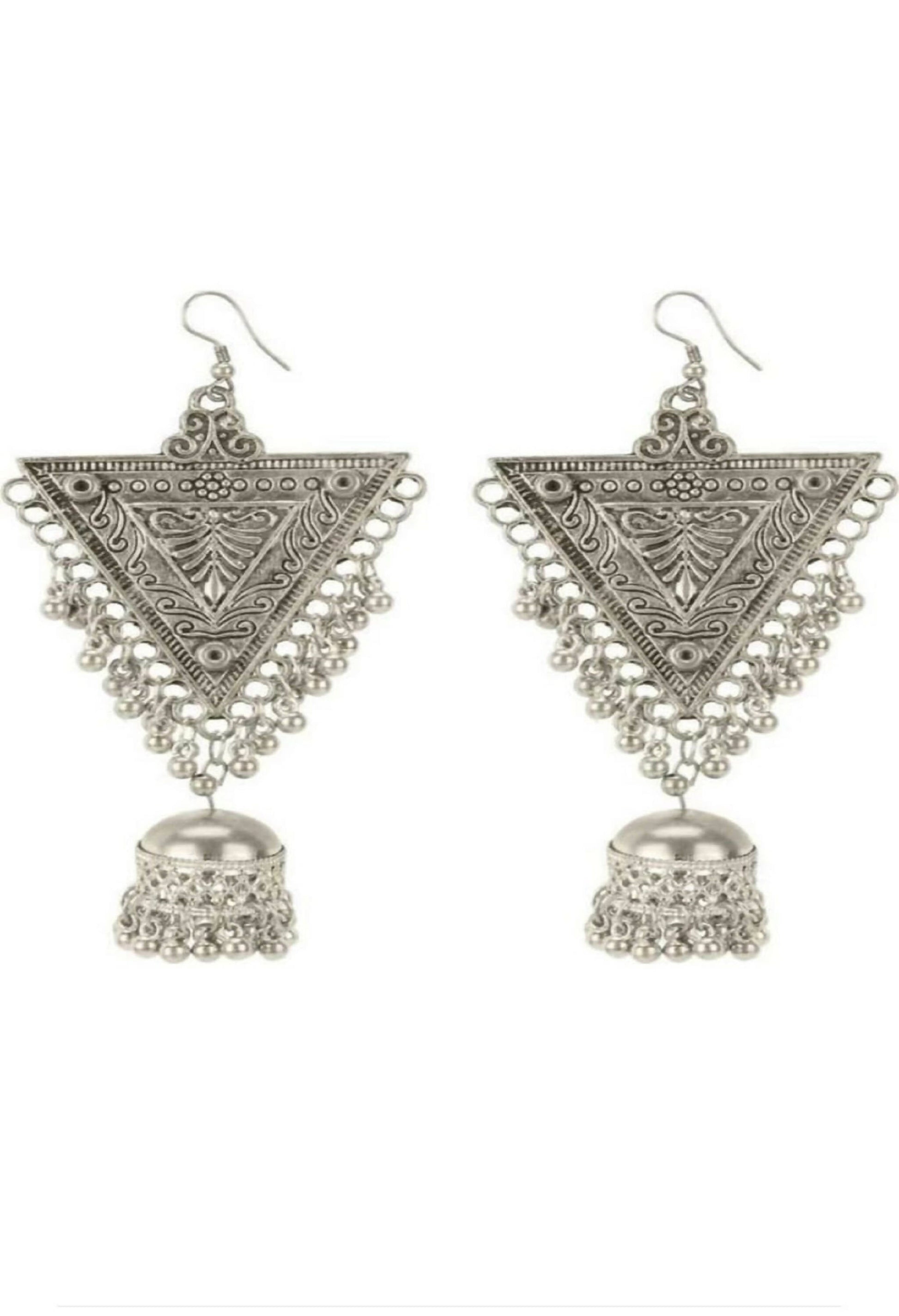 Mominos Fashion Joharkamal Silver-Plated Triangle Design Drop Earrings For Women - Grab2buy