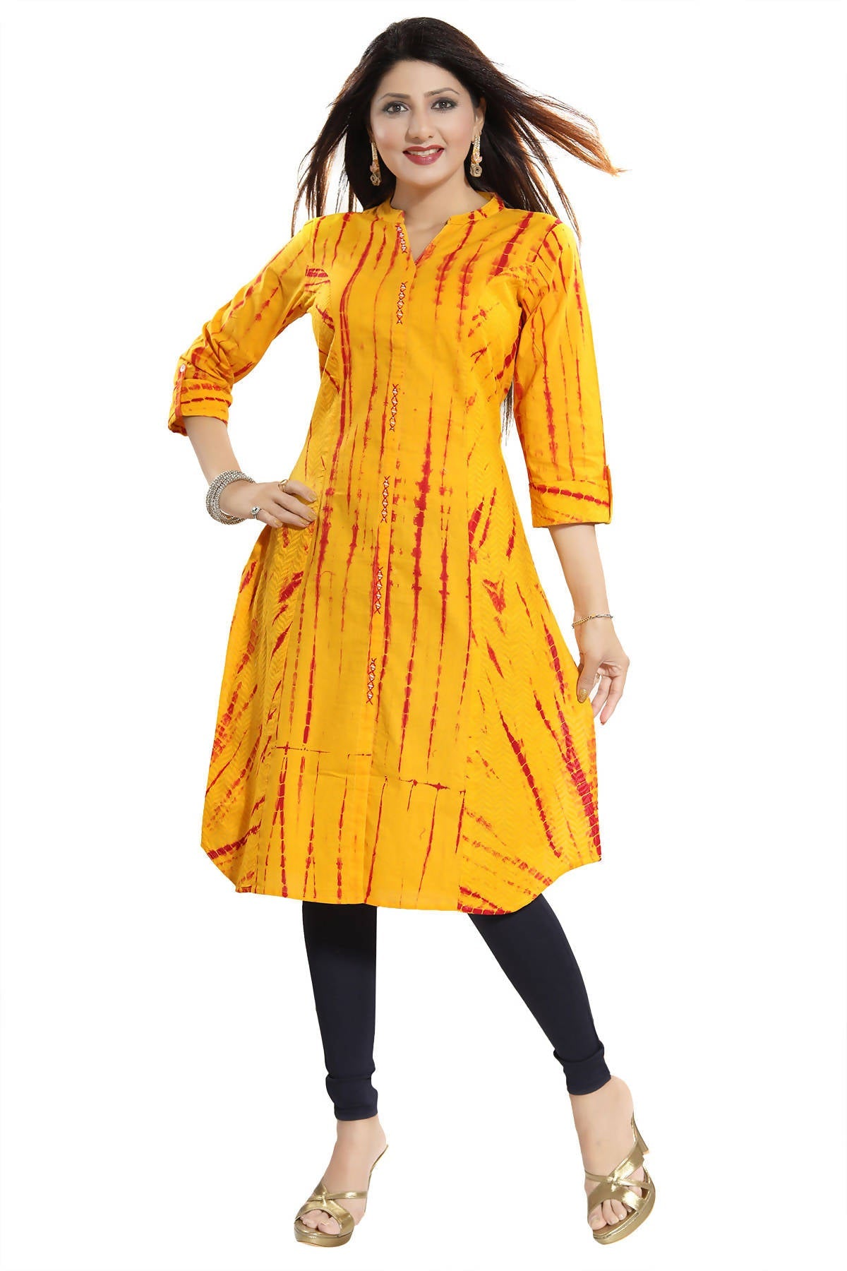 Snehal Creations Yellow Cotton Chikan Embroidery Tunic