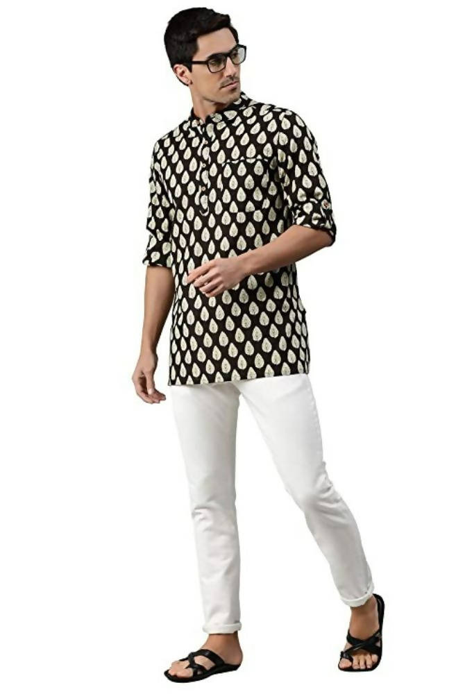 Janasya Men's Black Cotton Kurta