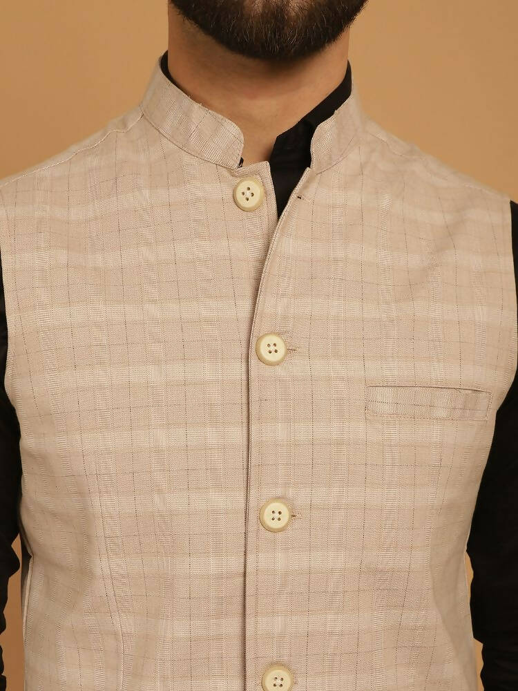 Even Apparels Nehru Jacket With Welt Pockets - Beige 