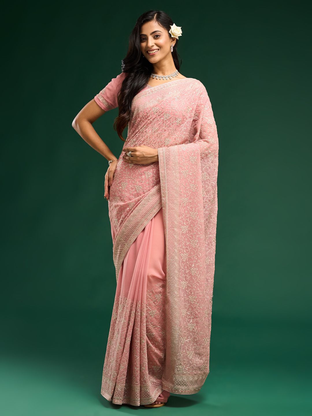 kasee Floral Embroidered Pure Georgette Saree