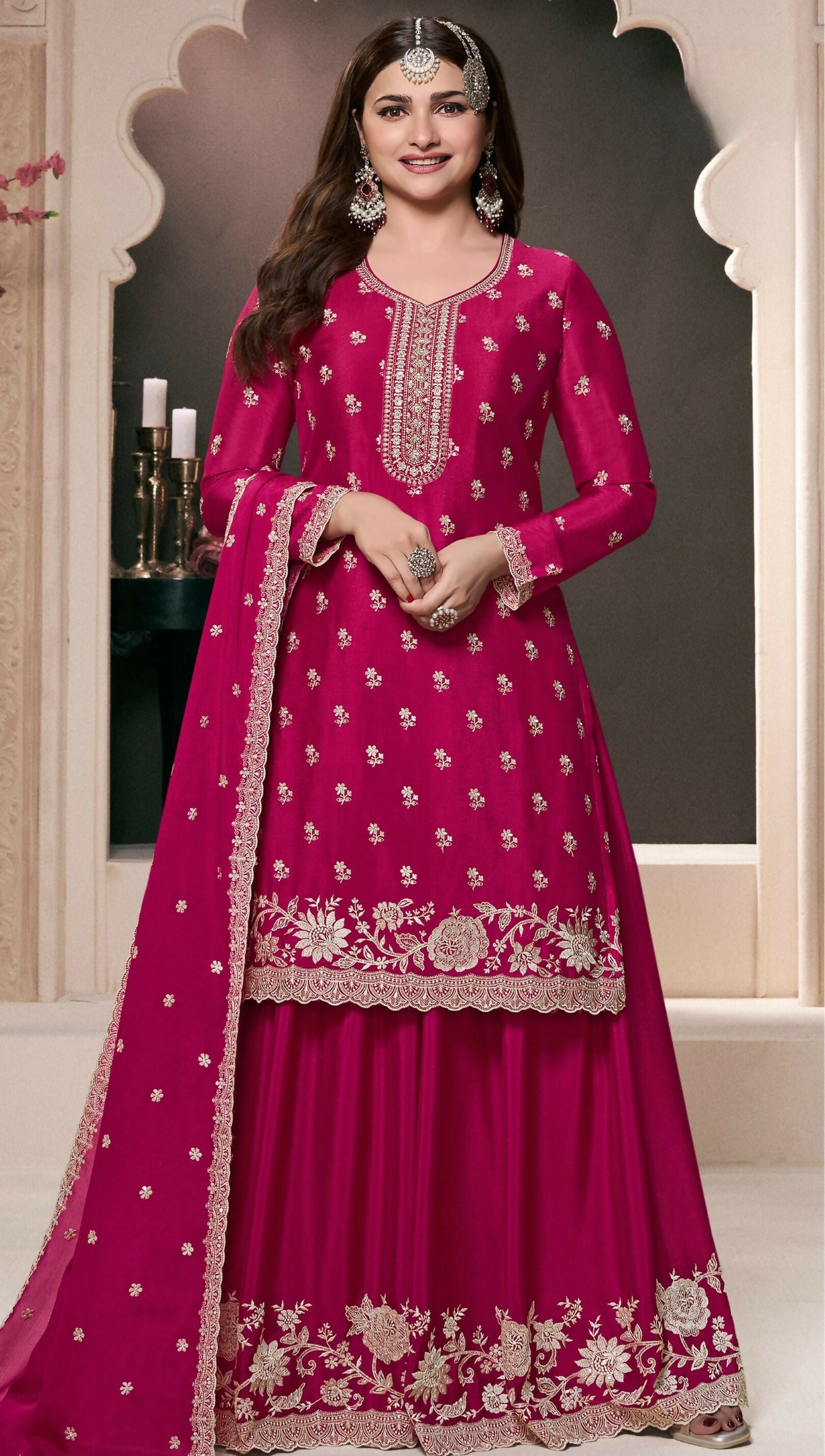 Anaita Pink Chinon Embroidered Thread Work Stitched Salwar Suit