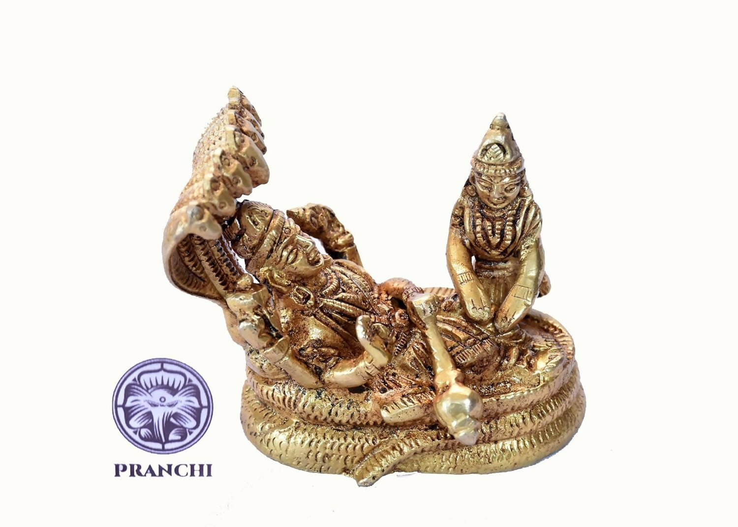 Pranchi Brass Idol Of Lord Vishnu Laxmi On Sheshnag - Grab2buy