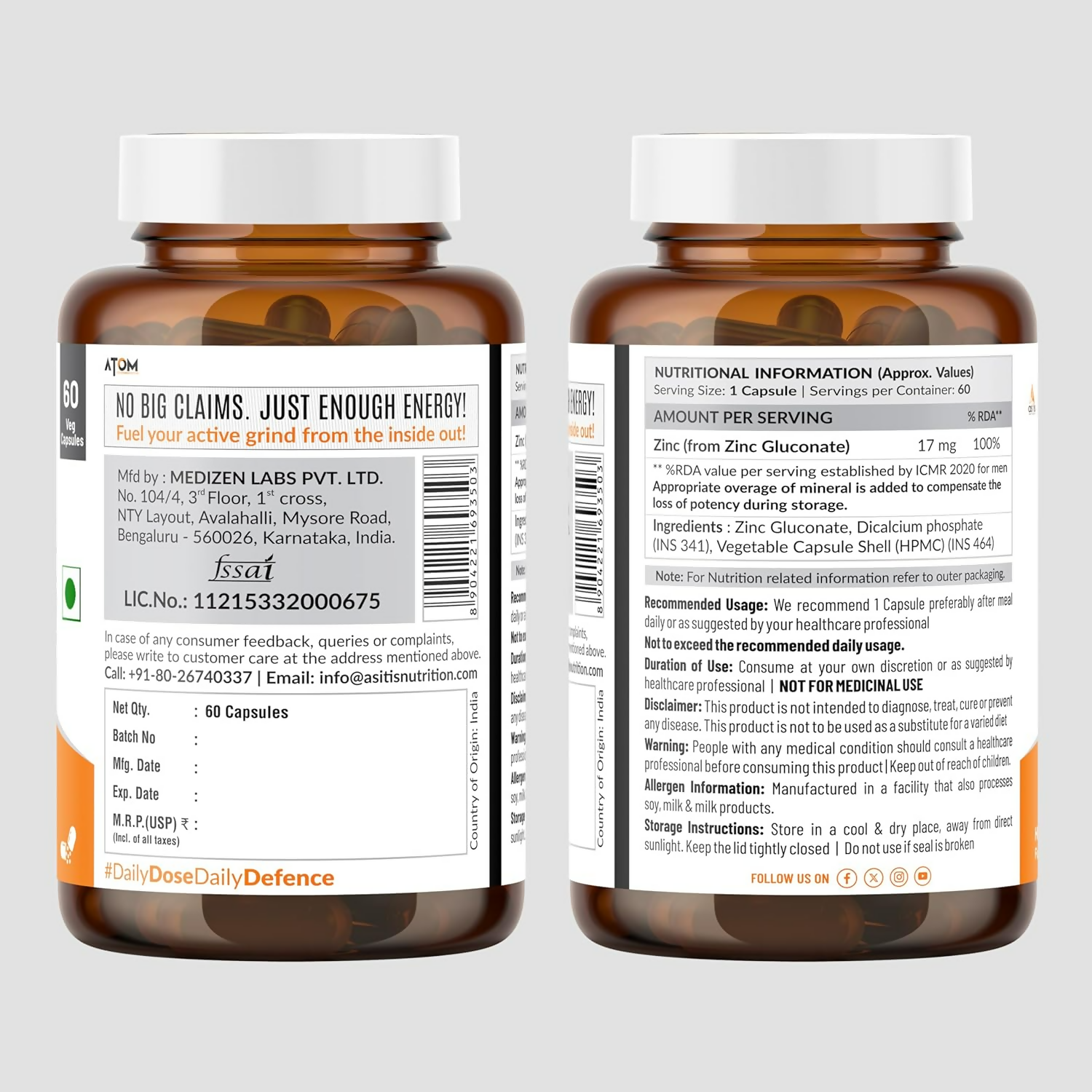 As-It-Is Nutrition Atom Zinc Gluconate Veg Capsules 
