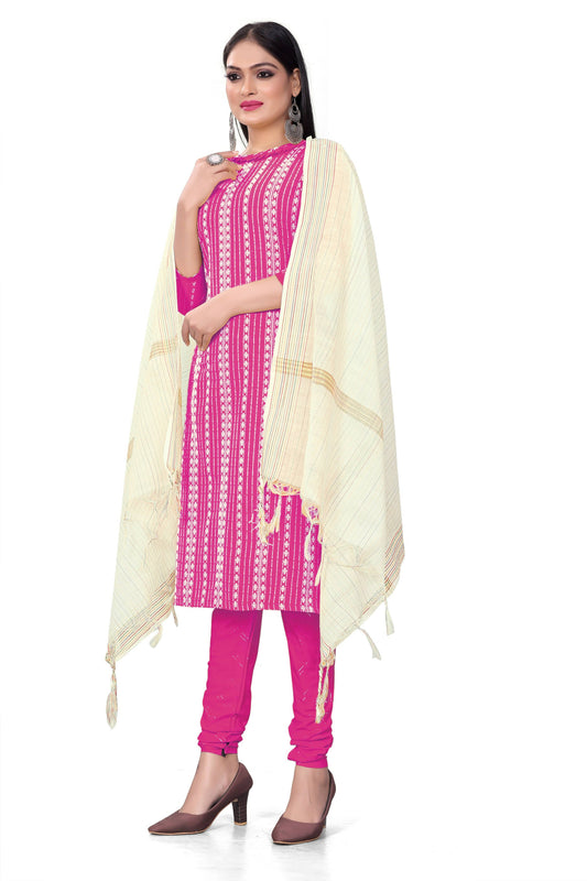 Pink Cotton Jacquard Woven Unstitched Dress Material - Amara