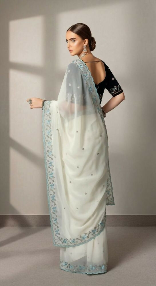 Joban Fashion Off White Faux Georgette Party Wear Sarees
