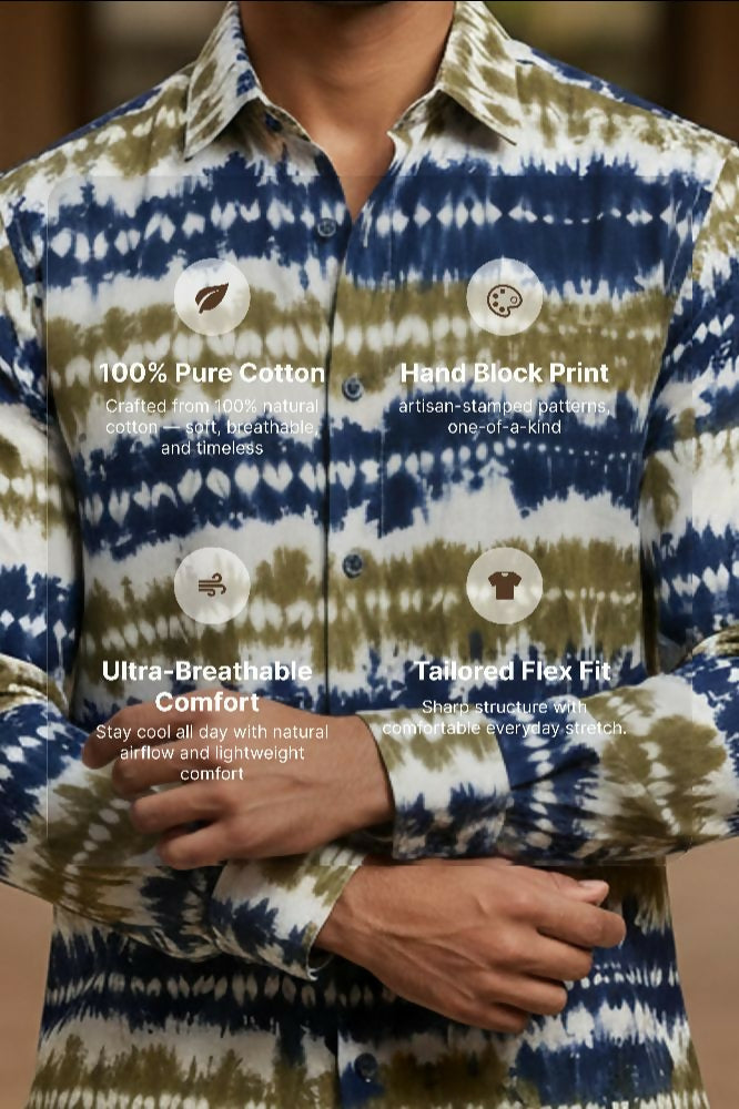Grove — Olive Indigo Shibori Cotton Shirt by Hilo Design