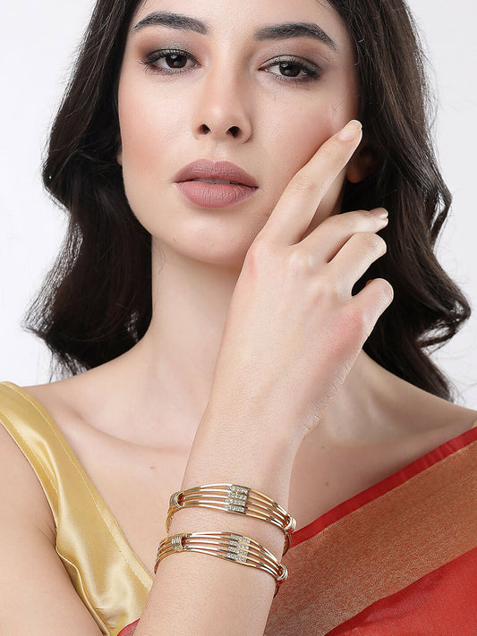 NVR Women Set of 2 Gold-Polished Kundan Studded Bangles | Grab2Buy