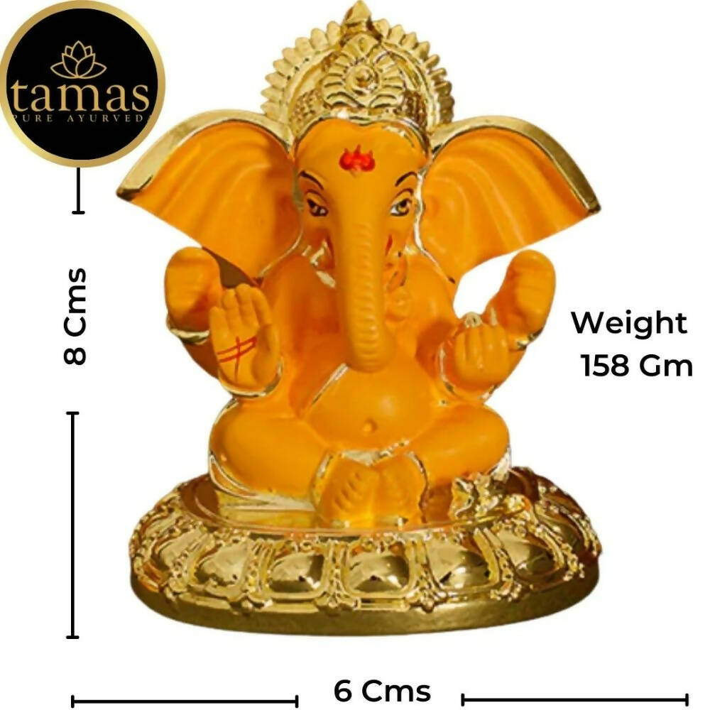 Tamas Gaj Karna Ganesh Idol | Orange & Gold | Brass Pooja Decor 