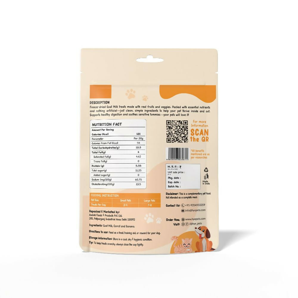 Hye Pets Super Treats For Super Pets – Freeze Dried Treats Made With Goat Milk, Carrot & Banana 