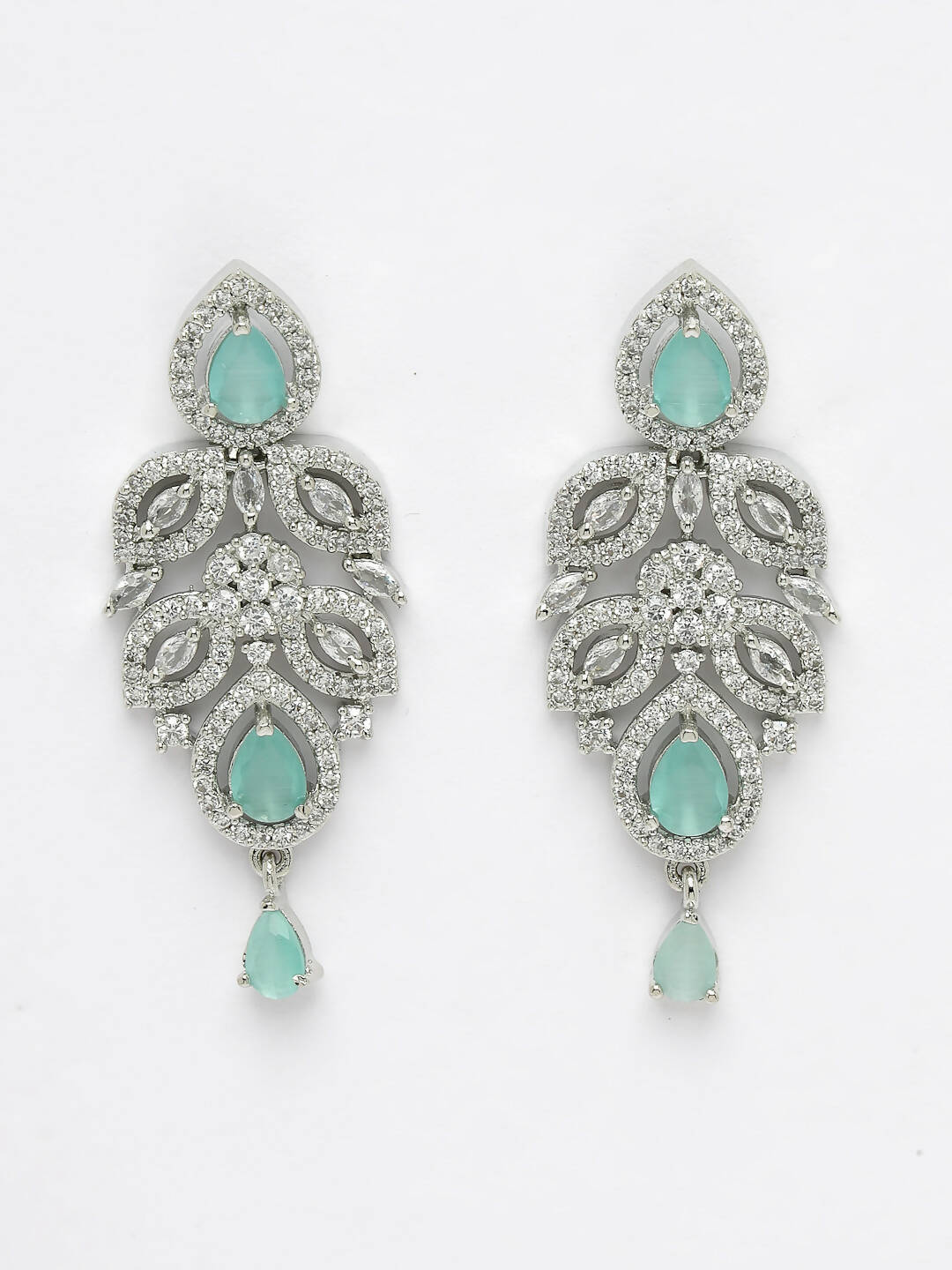 NVR Women Silver Plated & Turquoise Cz Stone Handcrafted Jewellery Set - Grab2buy