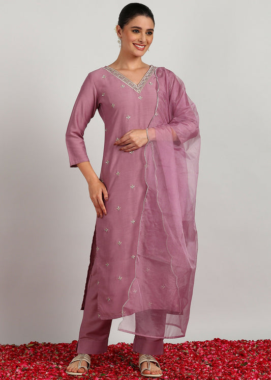 Aavyora Women’s Lavender Embroidered Kurta Set with Dupatta | Grab2Buy