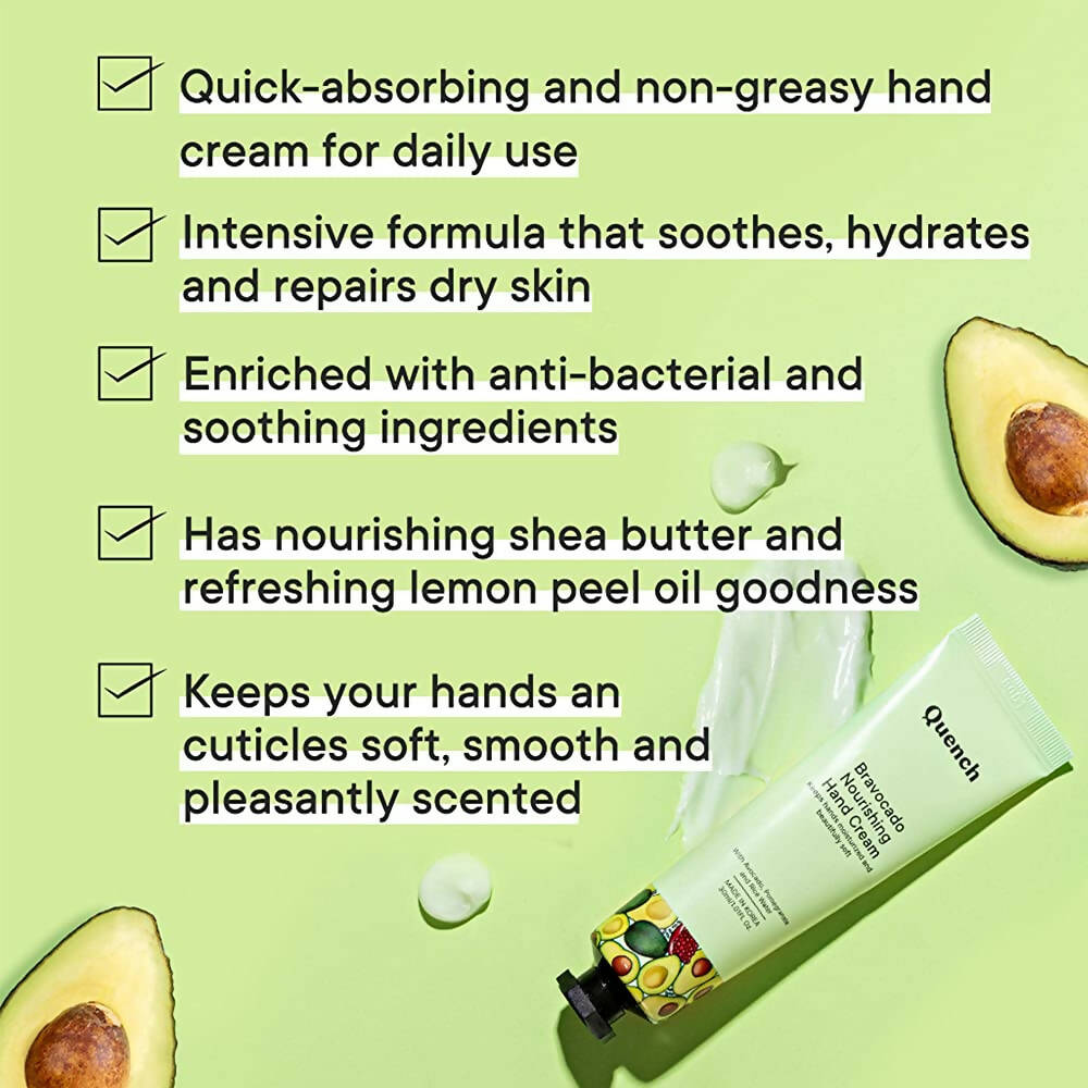 Quench Botanics Bravocado Nourishing Hand Cream With Avocado, Rice Water & Pomegranate, Korean Beauty 