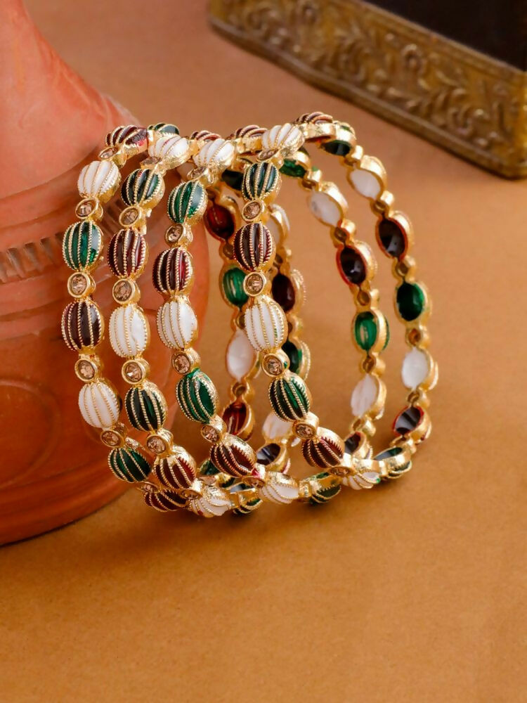 NVR Women Set of 4 Gold-Polished Artificial Stones Multicolor Bangles | Grab2Buy