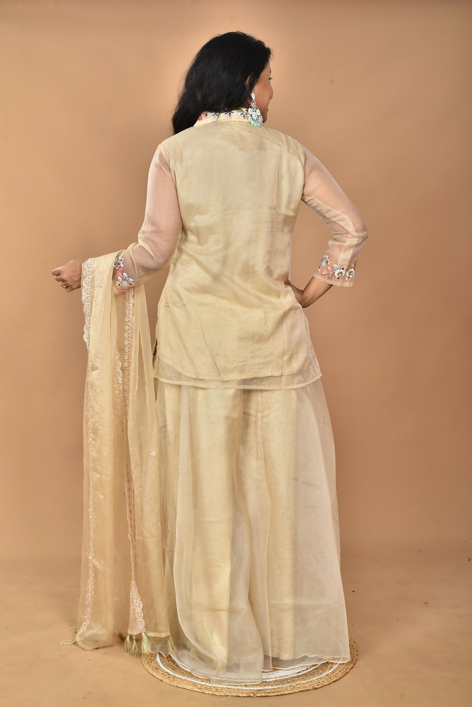 Morchari Women And Hand Embroidery Palazzo Set-Beige 