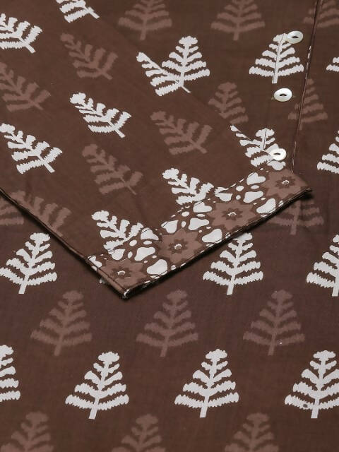FIORRA Women's Brown Cotton Straight Kurta Pant With Dupatta 