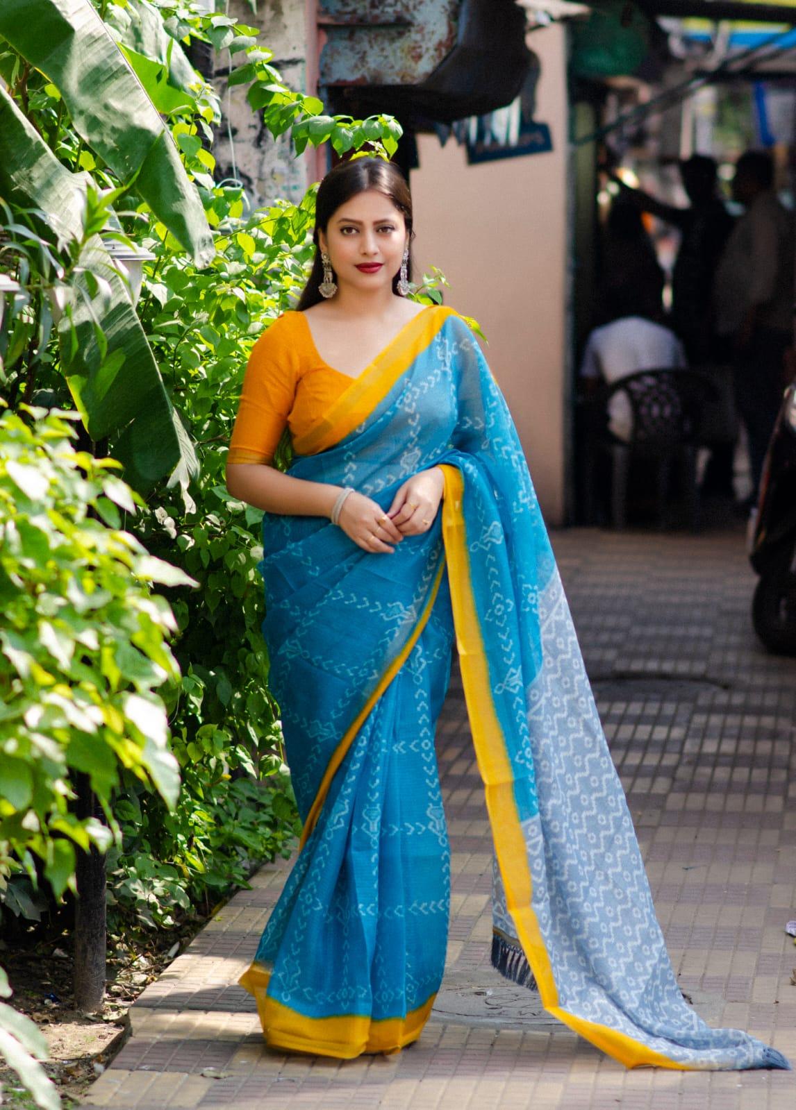Rama Polycotton Ethnic Motifs Saree with Unstitched Blouse - A2M