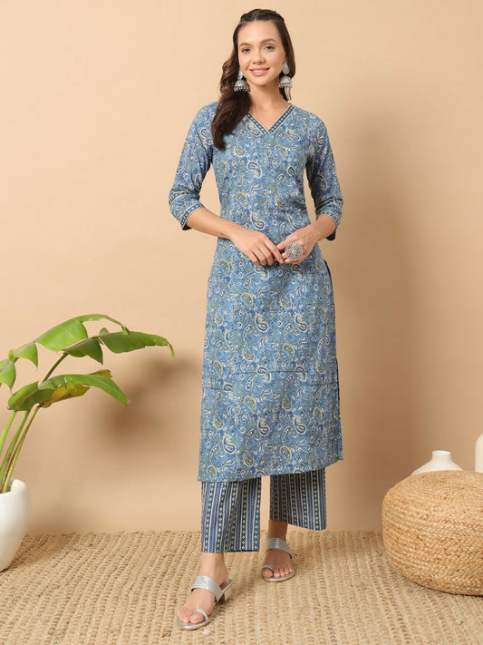 FIORRA Women's Wine Cotton Straight Kurta Set 